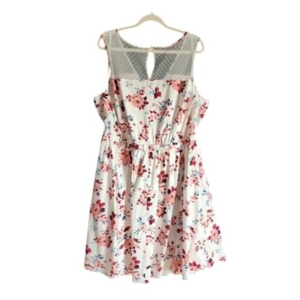 Lane Bryant White Cottage Floral Mesh Dress Pockets, 22‎ Plus